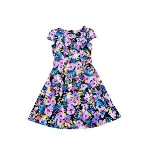 Kara Girl Knee Length Floral Dress Sz M Cap Sleeve Boho Cottage Core Coquette